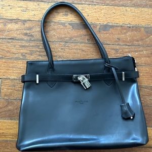 Fredric T Paris black leather Hermes Birkin style lock and key